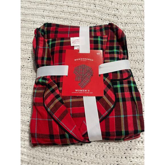 NWT Wondershop Pajamas Set Christmas Holiday Womens 4X Red Plaid Matching Pjs - Picture 1 of 4